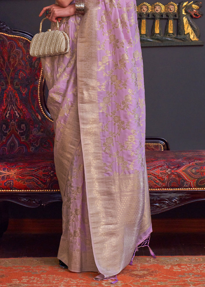 Helio Purple Zari Woven Banarasi Katan Silk Saree