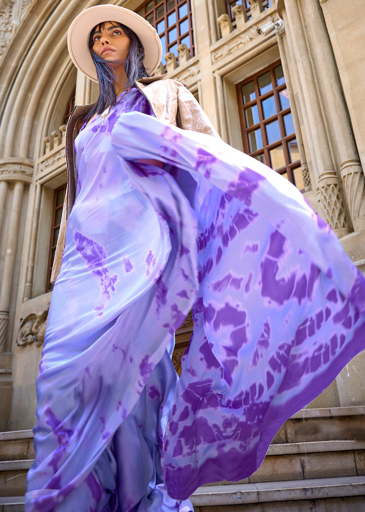 Shades Of Purple Designer Satin Crepe Printed Saree