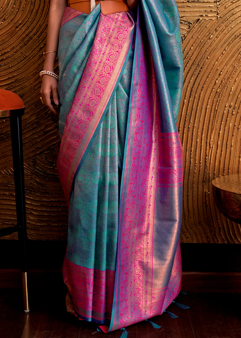 Celadon Blue Handloom Woven Designer Silk Saree