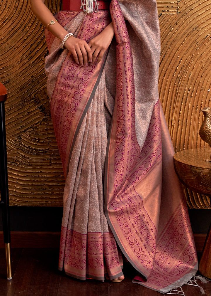 Metallic Mauve Handloom Woven Designer Silk Saree