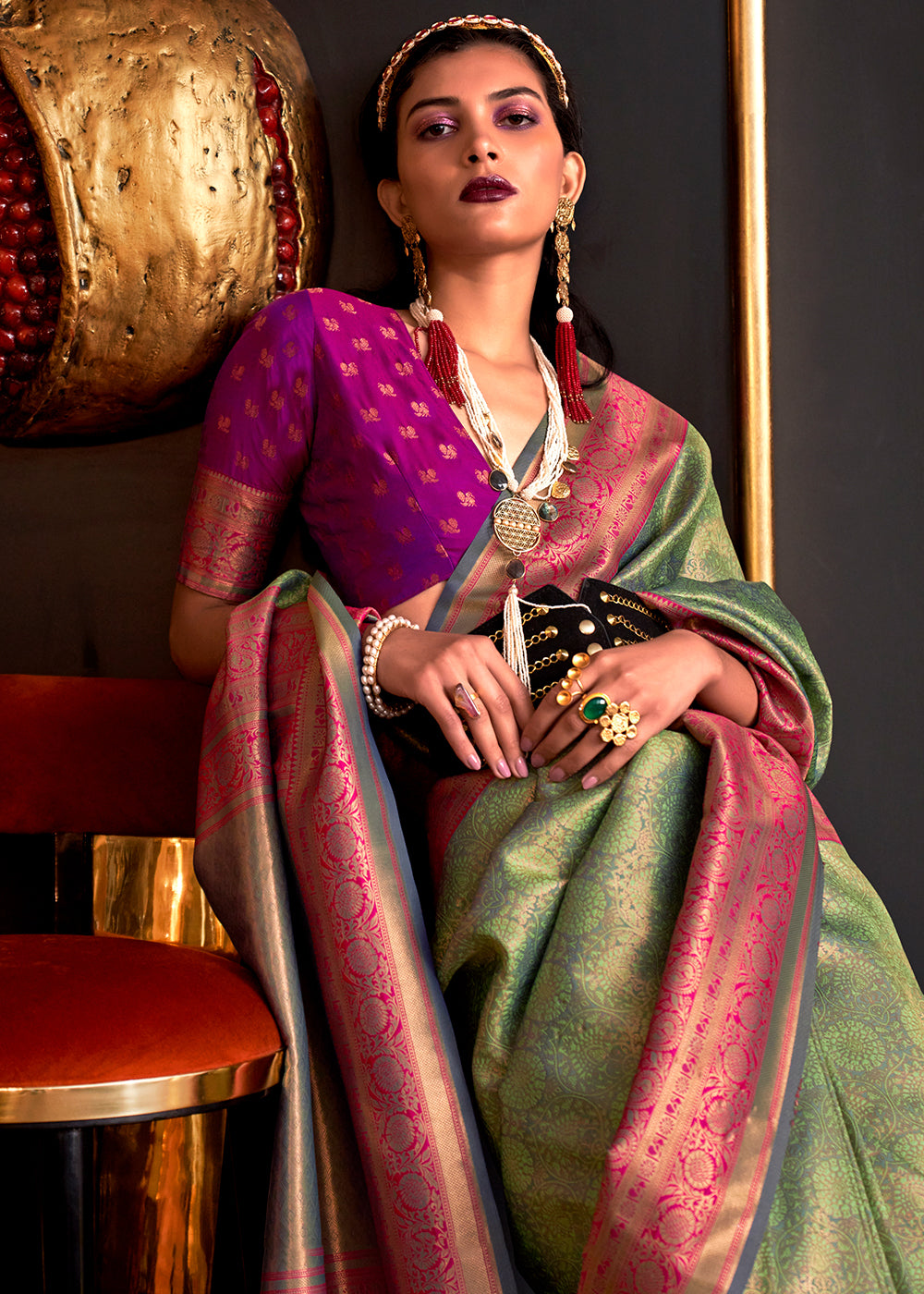 Pastel Green Handloom Woven Designer Silk Saree