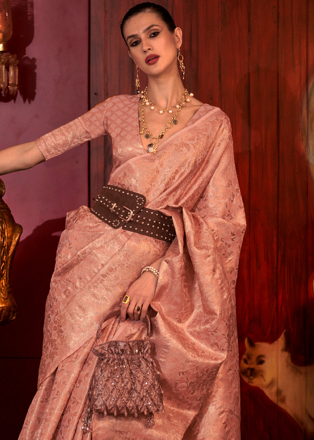 Shades Of Pink Zari Woven Banarasi Brocade Silk Saree