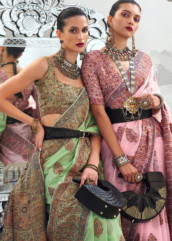 Cool Green Kashmiri Handloom Weaving Silk Saree