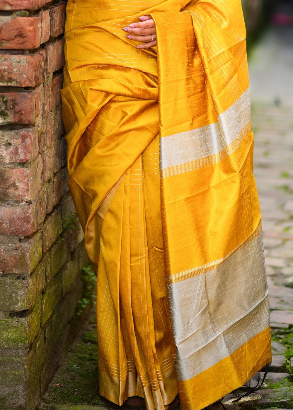 Saffron Yellow Designer Raw Silk Saree