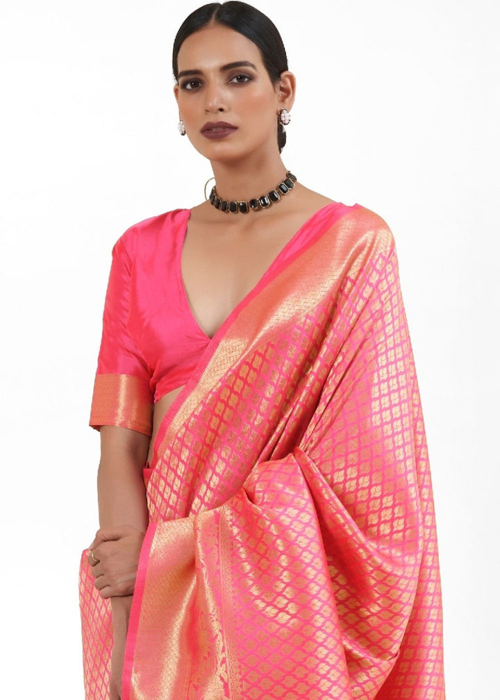 Vivid Pink Kanjivaram Soft Woven Silk Saree