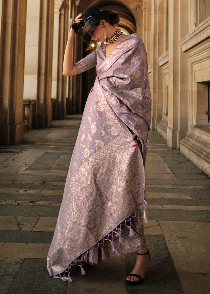 Palatinate Purple Gota Zari Handloom Weaving Silk Saree