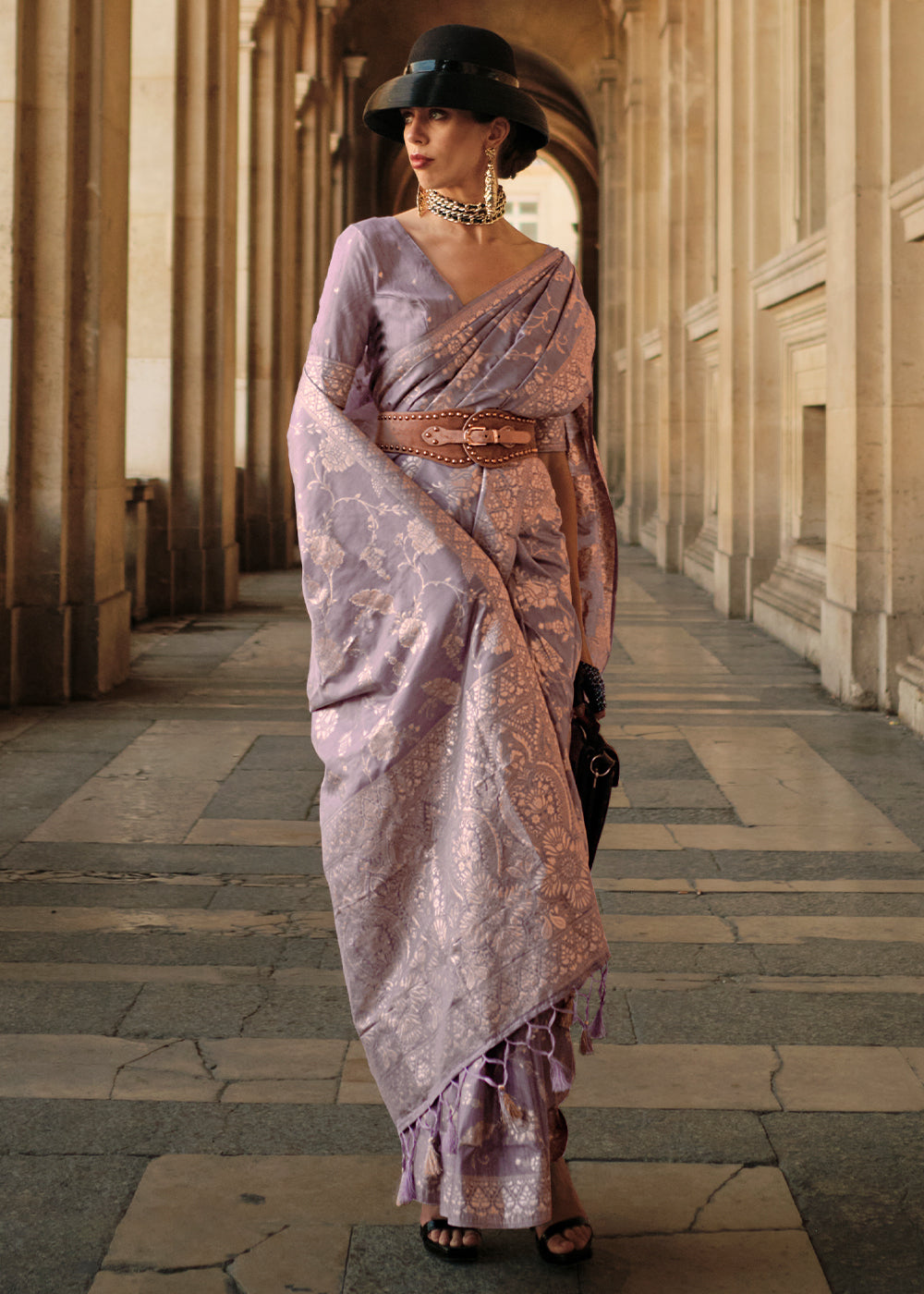 Palatinate Purple Gota Zari Handloom Weaving Silk Saree