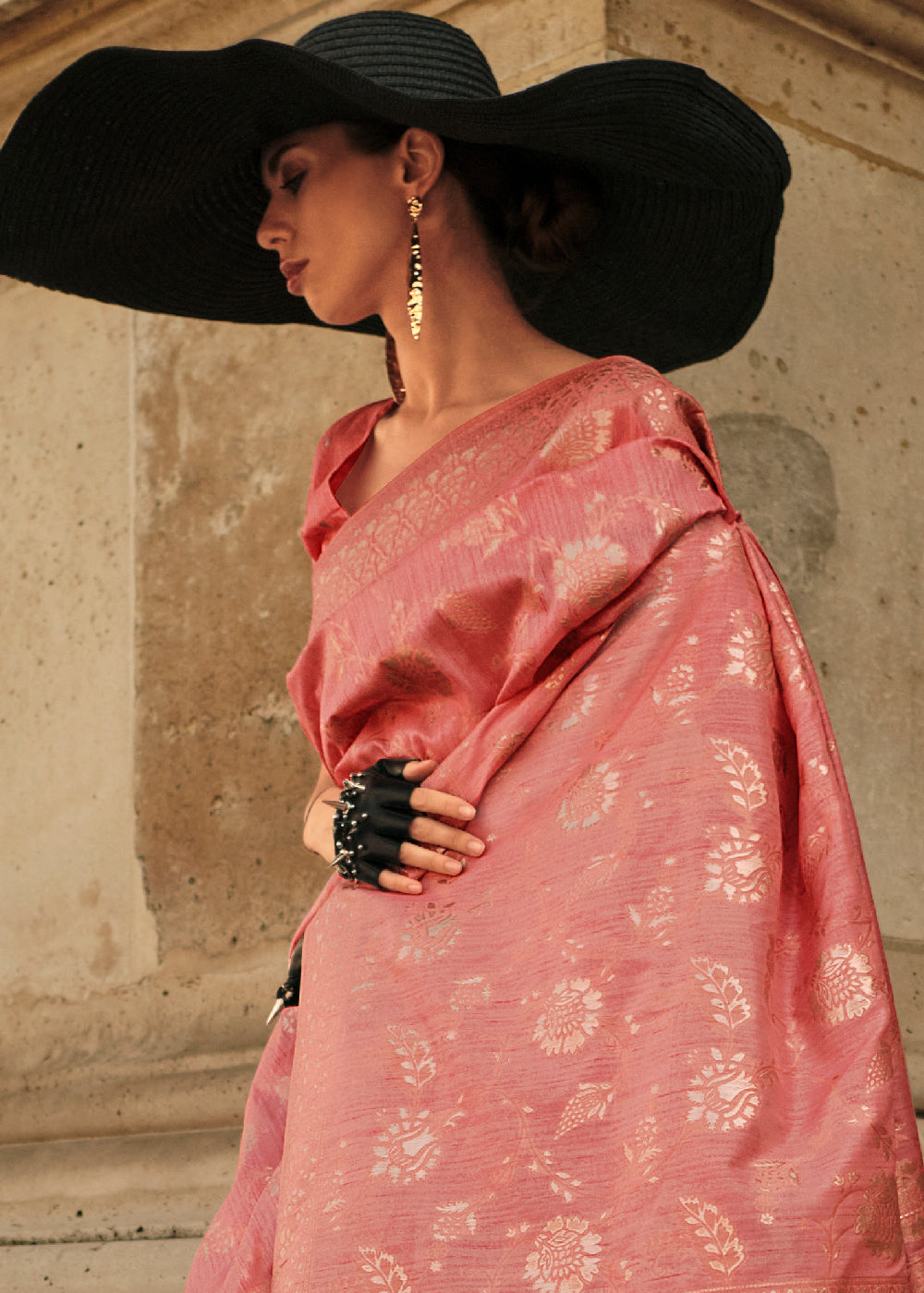 Brink Pink Gota Zari Handloom Weaving Silk Saree