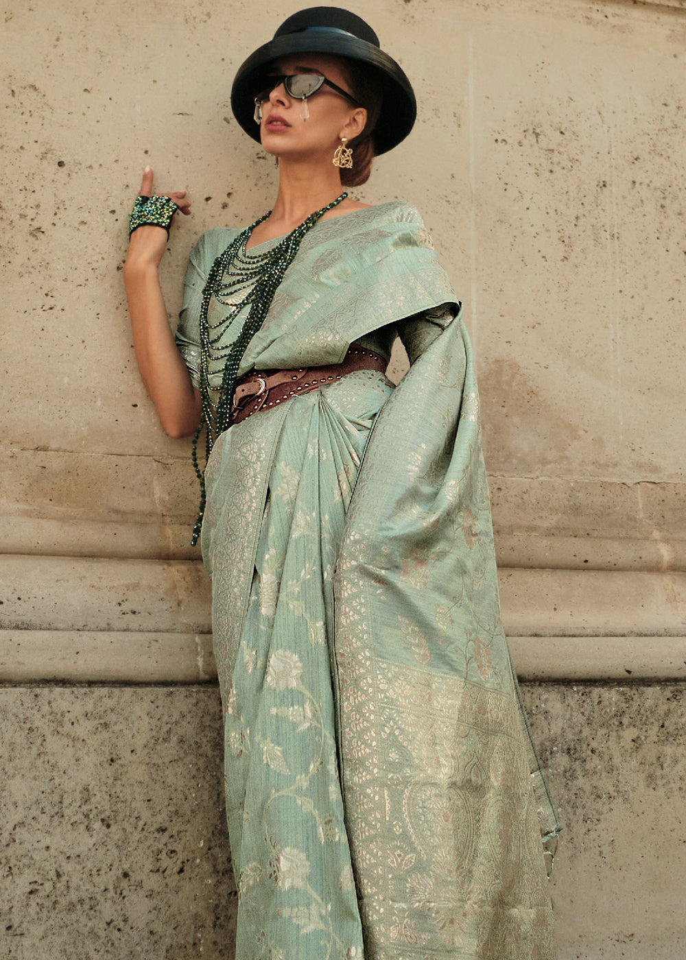 Fern Green Gota Zari Handloom Weaving Silk Saree