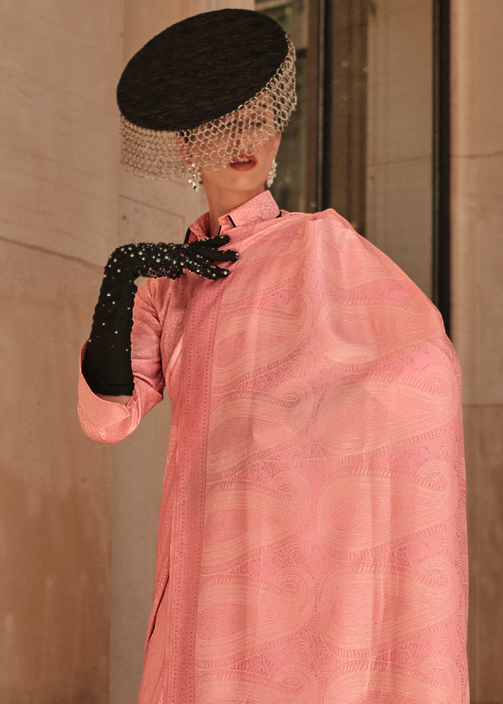 Mauvelous Pink Woven Satin Silk Saree