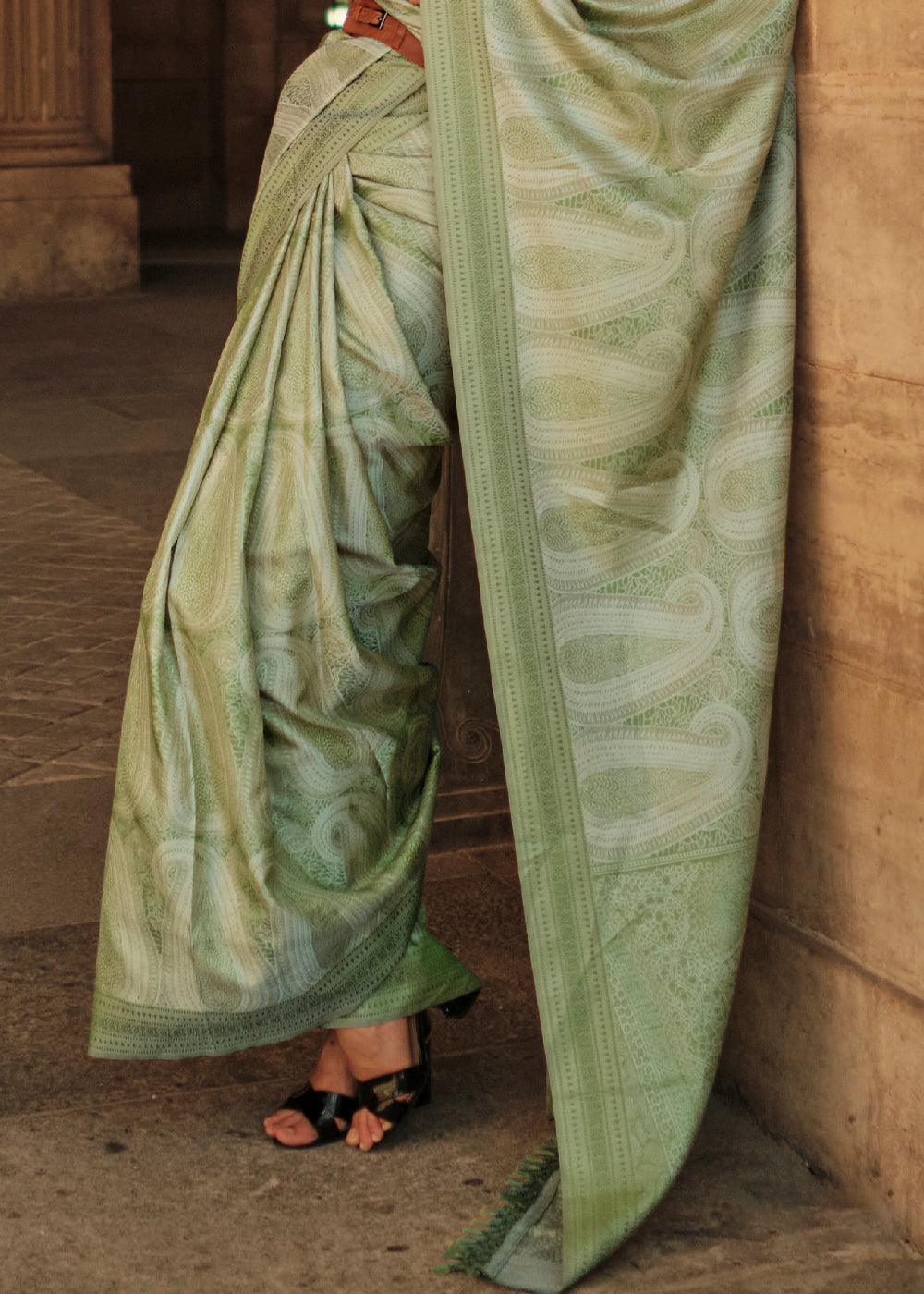 Fern Green Woven Satin Silk Saree