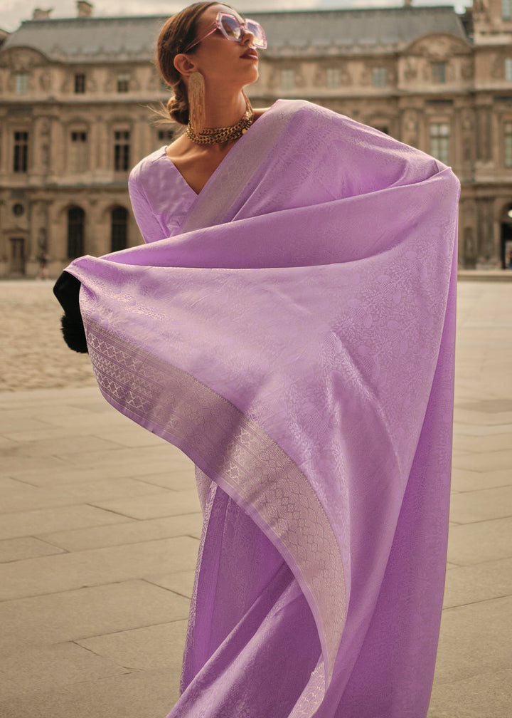 Helio Purple Handloom Woven Satin Silk Saree