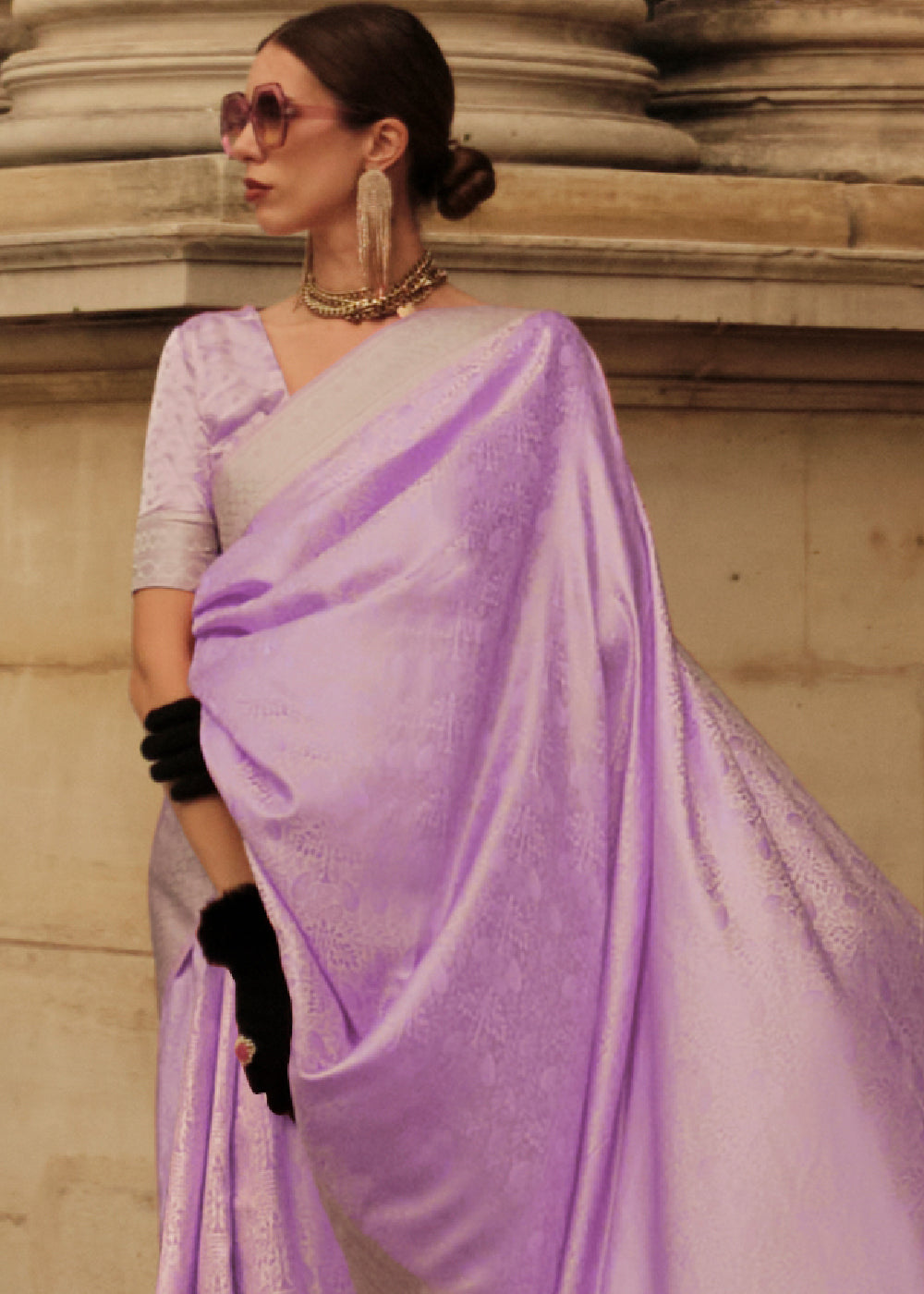 Helio Purple Handloom Woven Satin Silk Saree