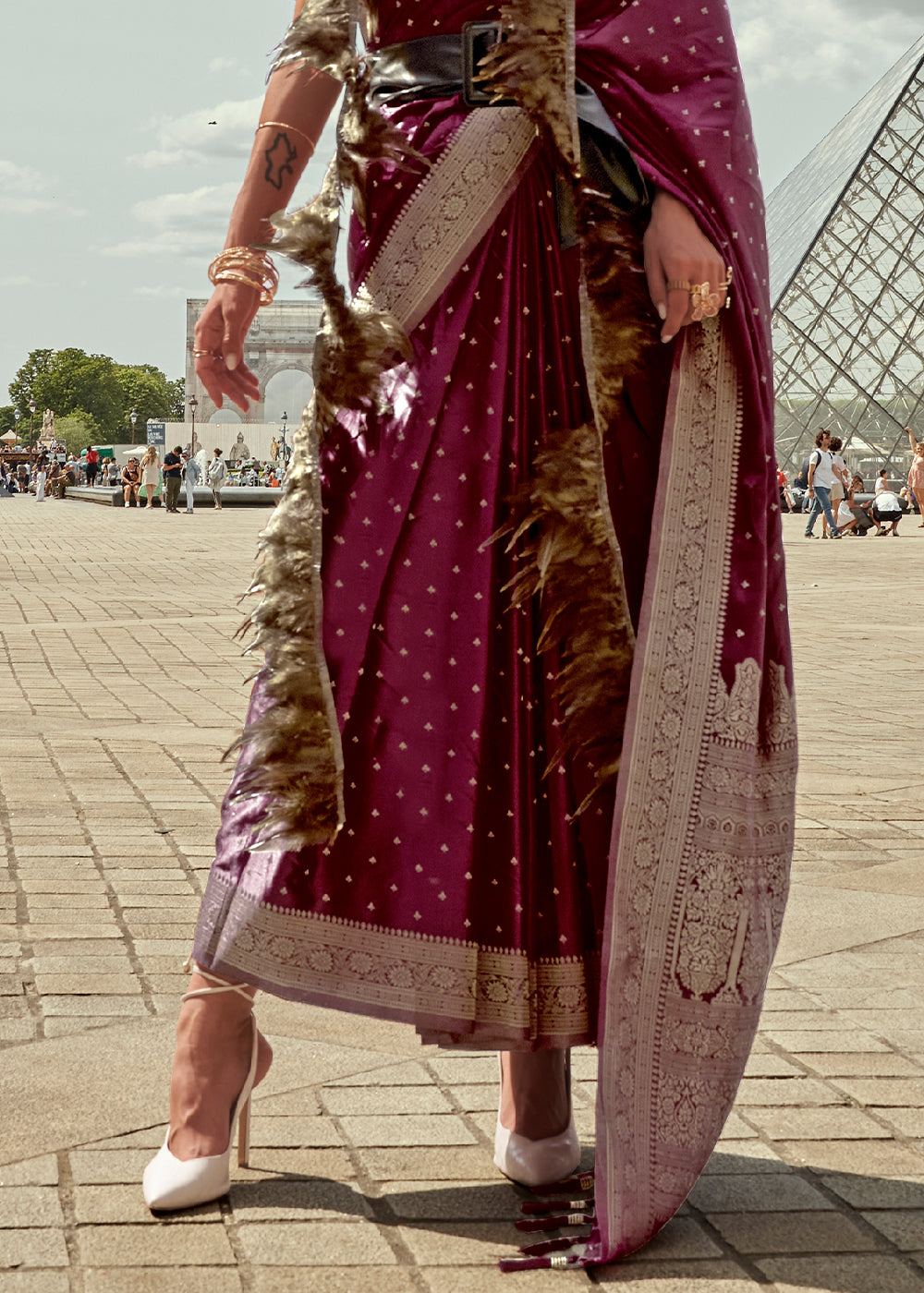 Jam Purple Handloom Woven Satin Silk Saree