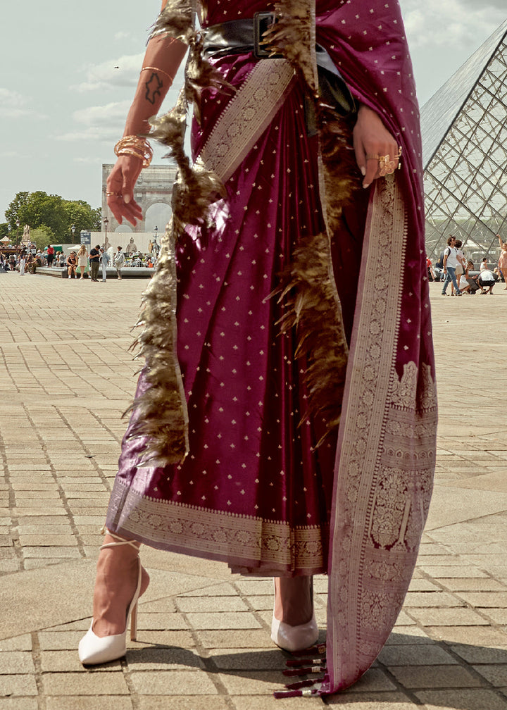 Jam Purple Handloom Woven Satin Silk Saree