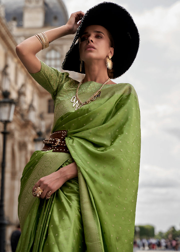 Cool Green Handloom Woven Satin Silk Saree