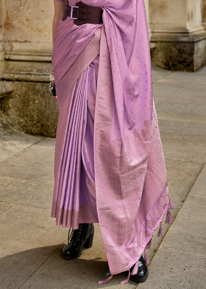 Lilac Purple Handloom Woven Satin Silk Saree