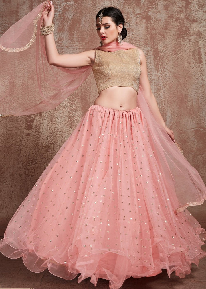Baby Pink Designer Soft Net Lehenga with Sequins & Zari work