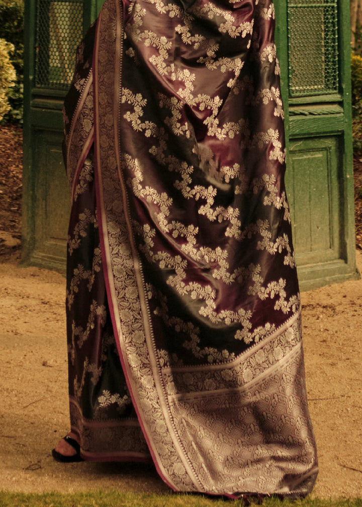 Pink & Black Woven Rangkat Satin Silk Saree
