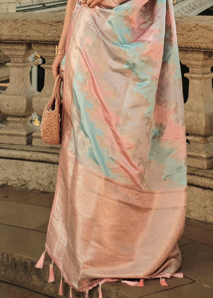 Multi Colored Woven Rangkat Satin Silk Saree