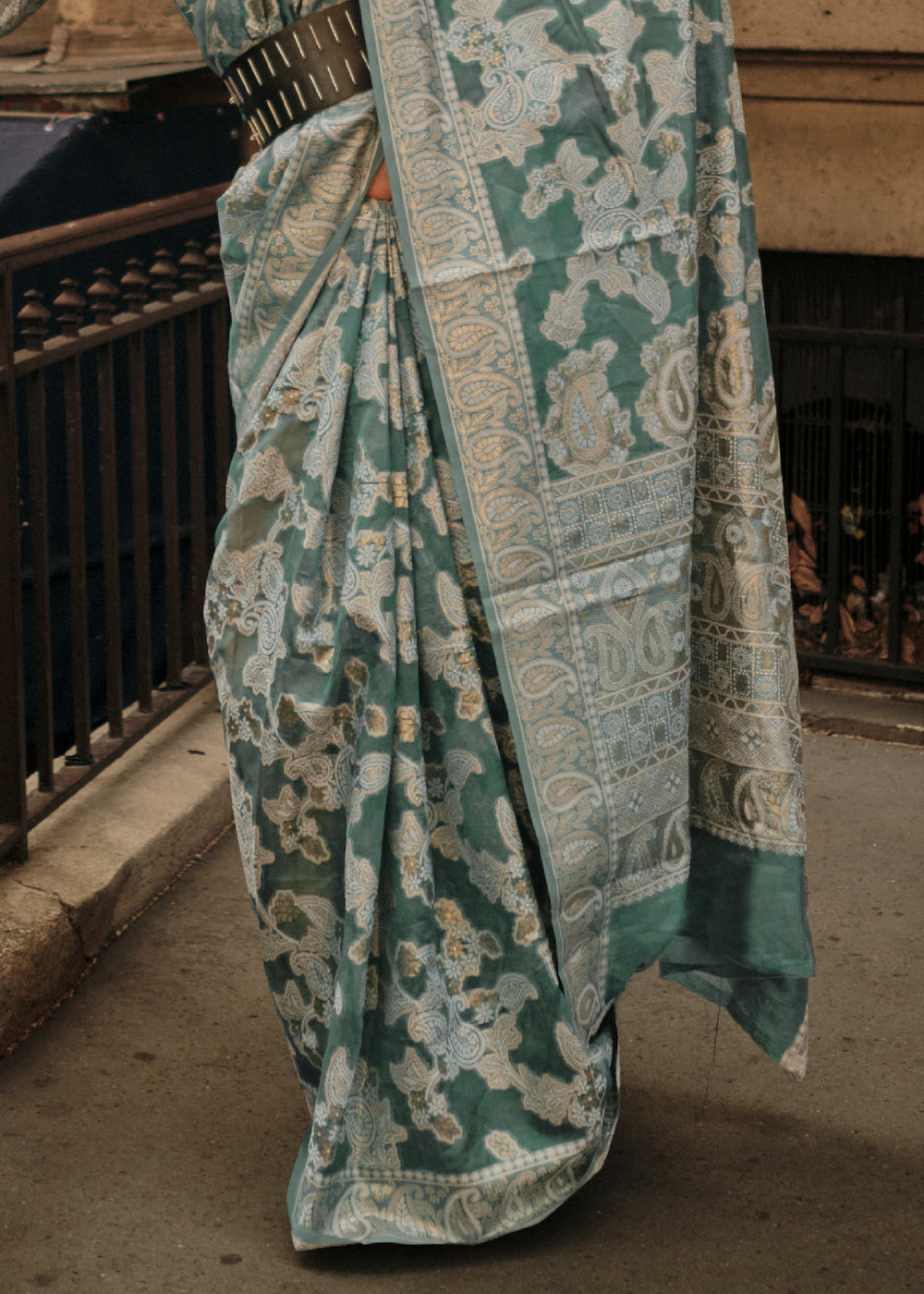 Viridian Green Zari Handloom Woven Organza Silk Saree