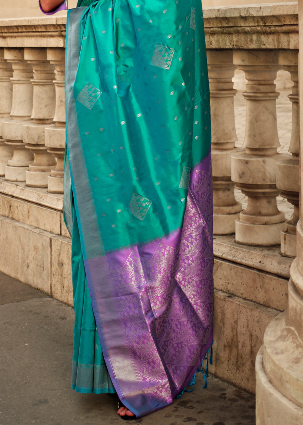 Tiffany Blue Handloom Woven Soft Silk Saree