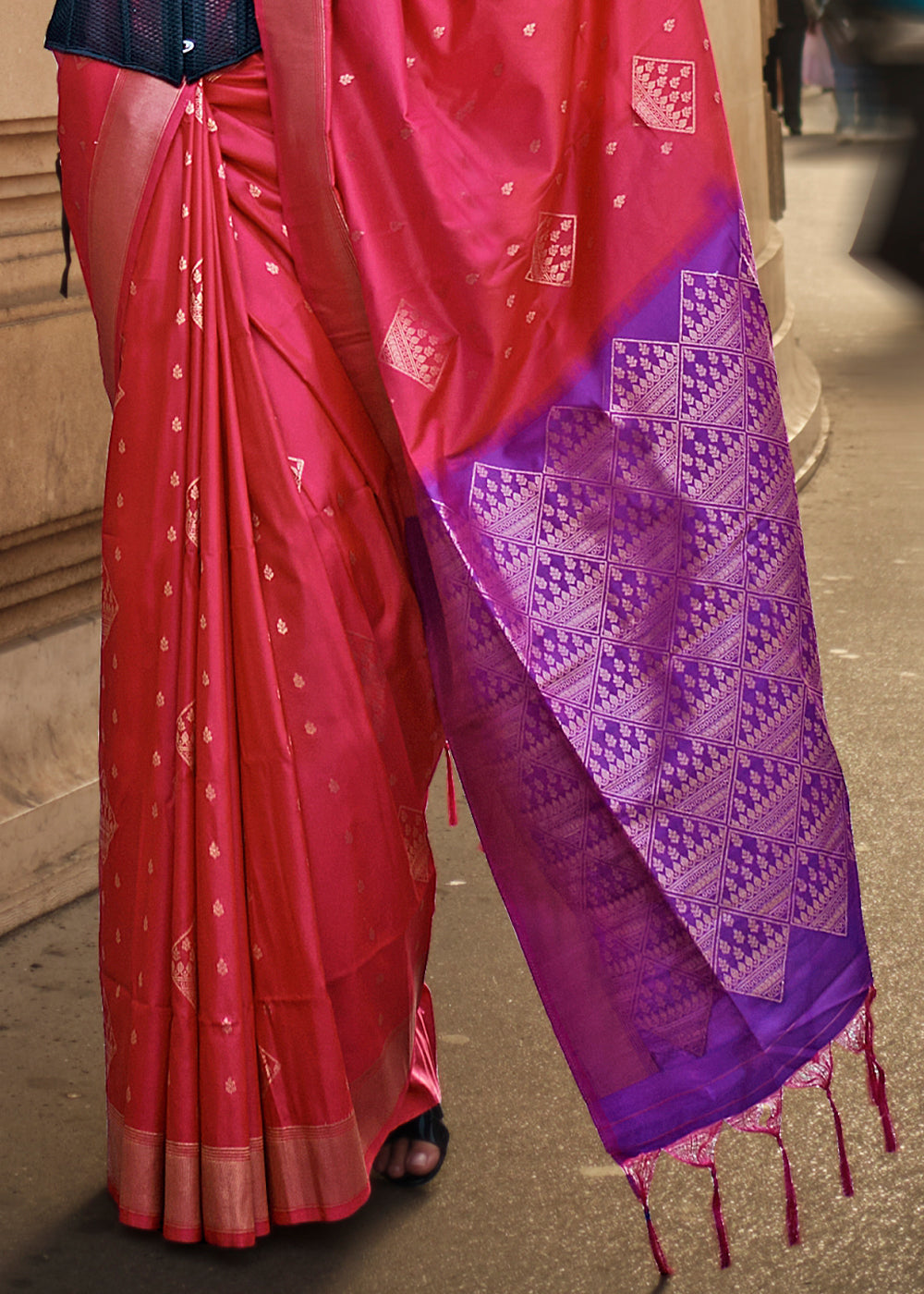 Cerise Pink Handloom Woven Soft Silk Saree