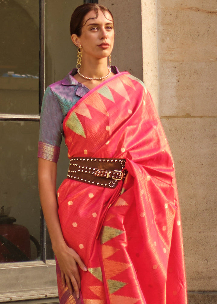 Shades Of Pink Handloom Woven Khadi Silk Saree