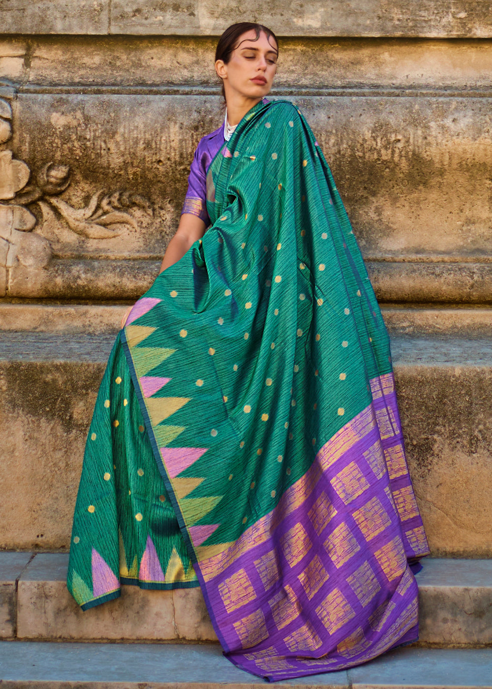 Primal Green Handloom Woven Khadi Silk Saree