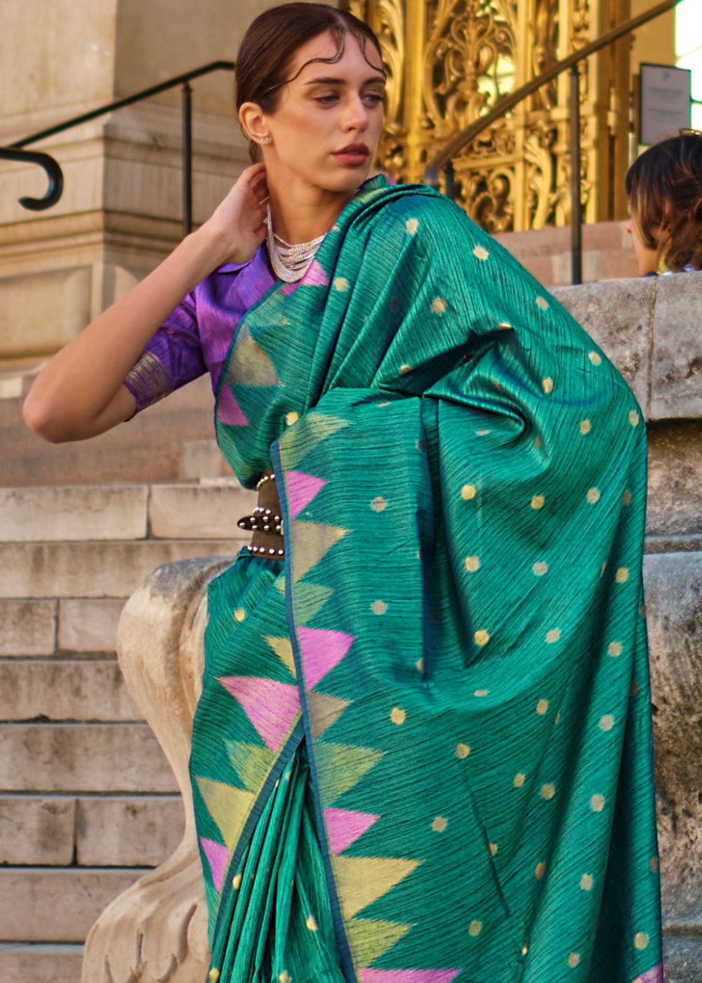 Primal Green Handloom Woven Khadi Silk Saree