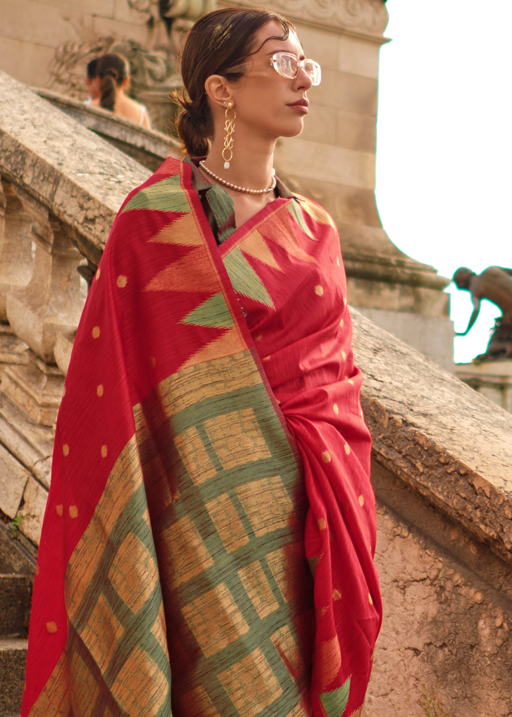 Scarlet Red Handloom Woven Khadi Silk Saree