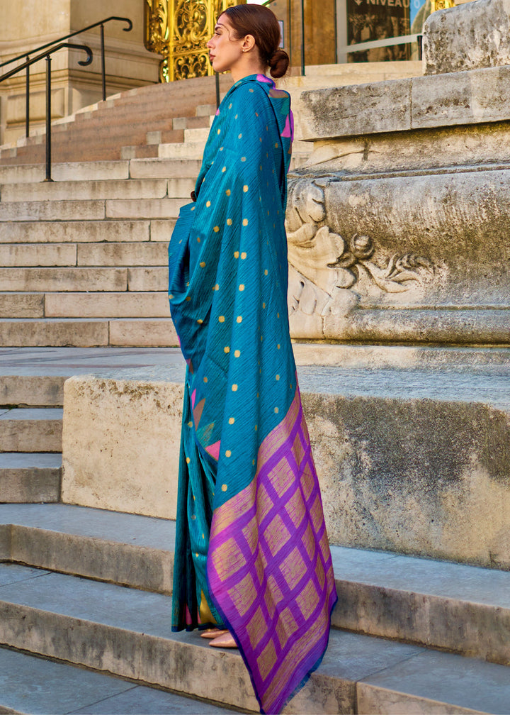 Cobalt Blue Handloom Woven Khadi Silk Saree