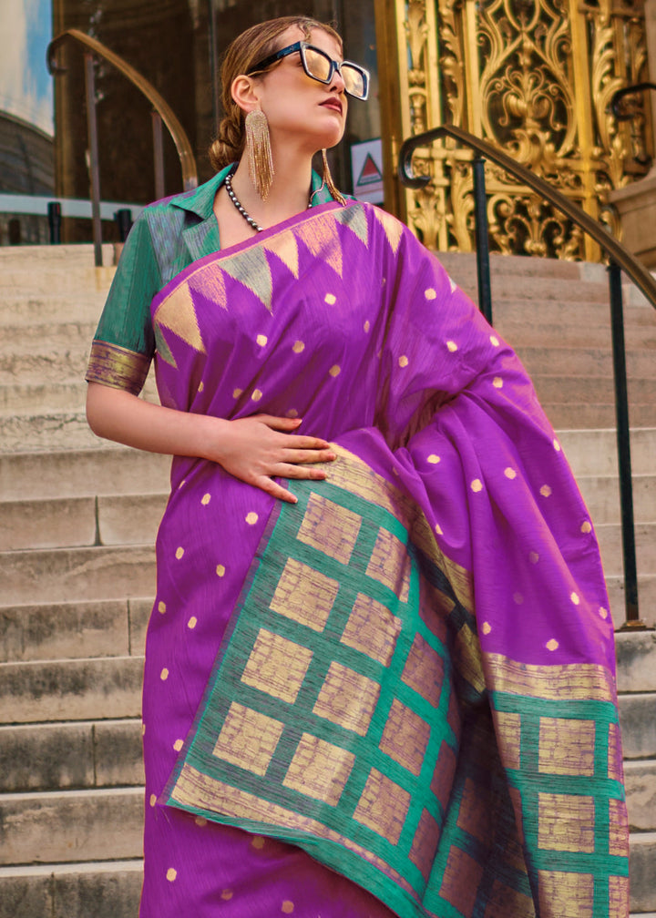 Mardi Gras Purple Handloom Woven Khadi Silk Saree