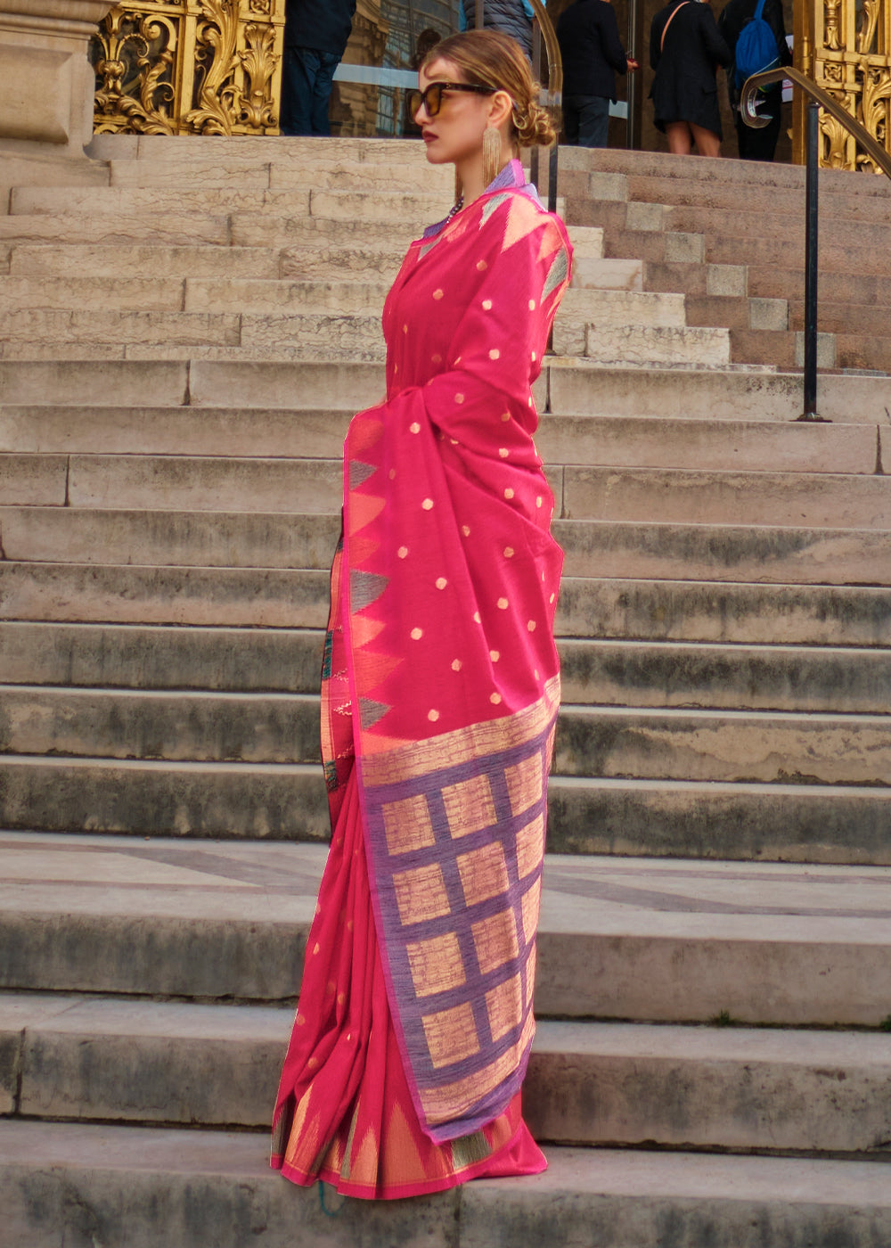 Ruby Pink Handloom Woven Khadi Silk Saree