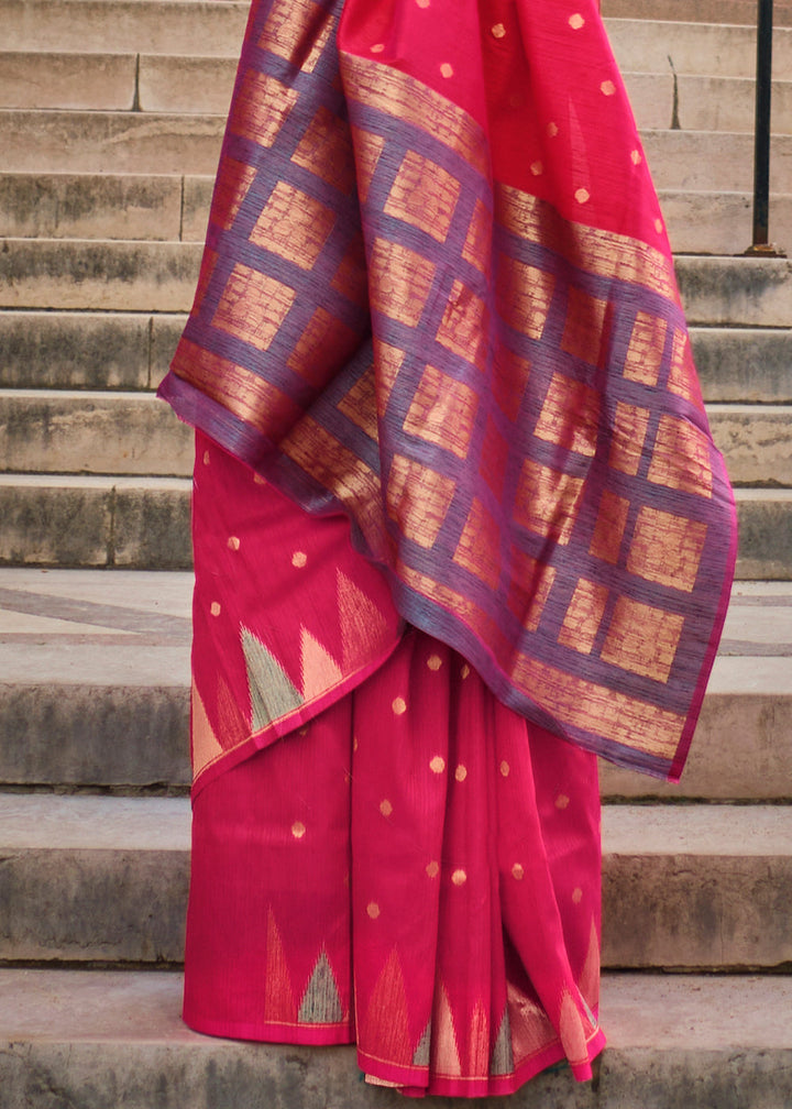 Ruby Pink Handloom Woven Khadi Silk Saree