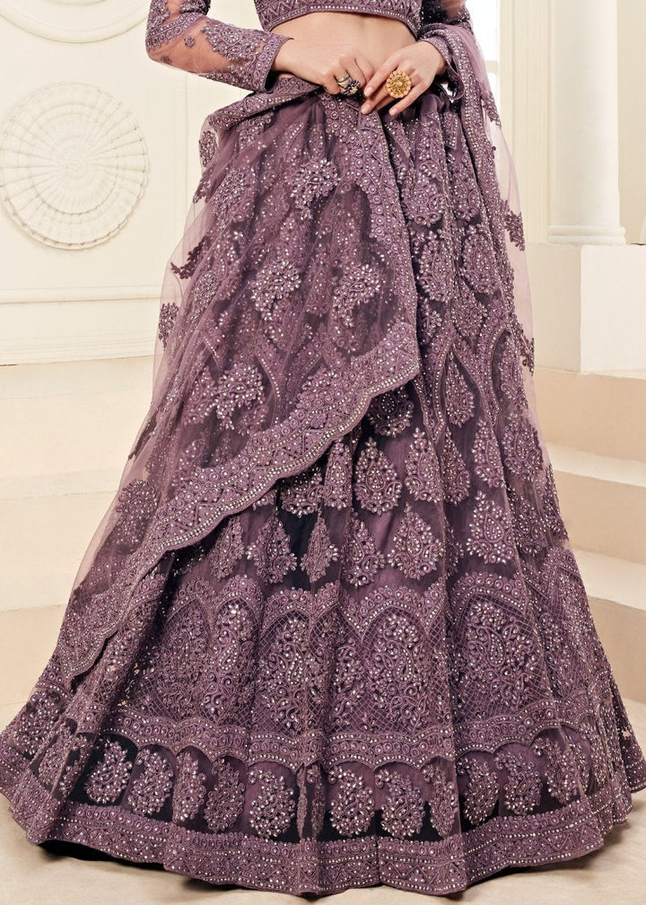 Rain Purple Soft Net Lehenga Choli with Cording Embroidery & Stonework