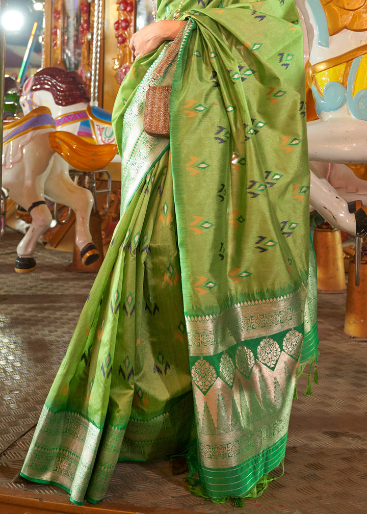 Lime Green Handloom Woven Banarasi Sik Saree