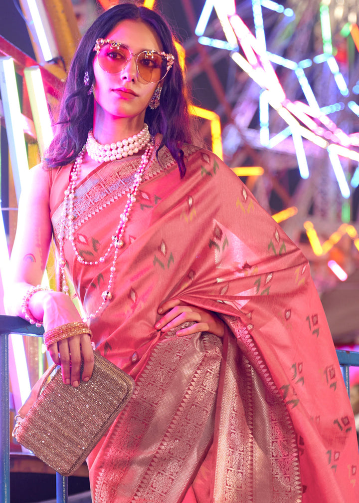 Brink Pink Handloom Woven Banarasi Sik Saree