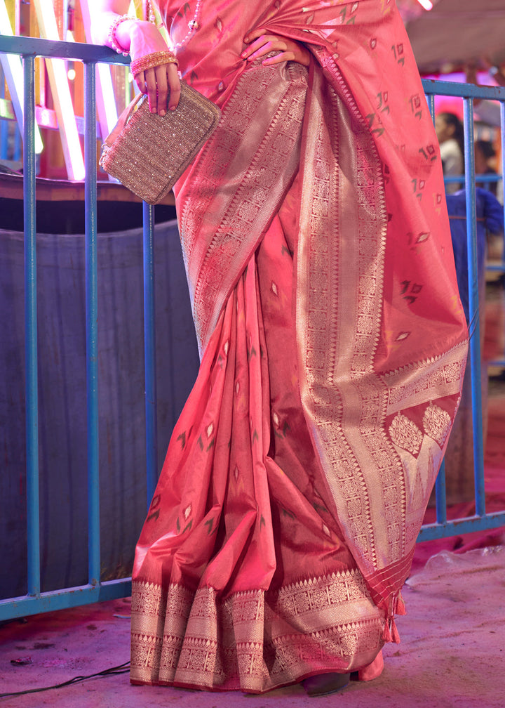 Brink Pink Handloom Woven Banarasi Sik Saree