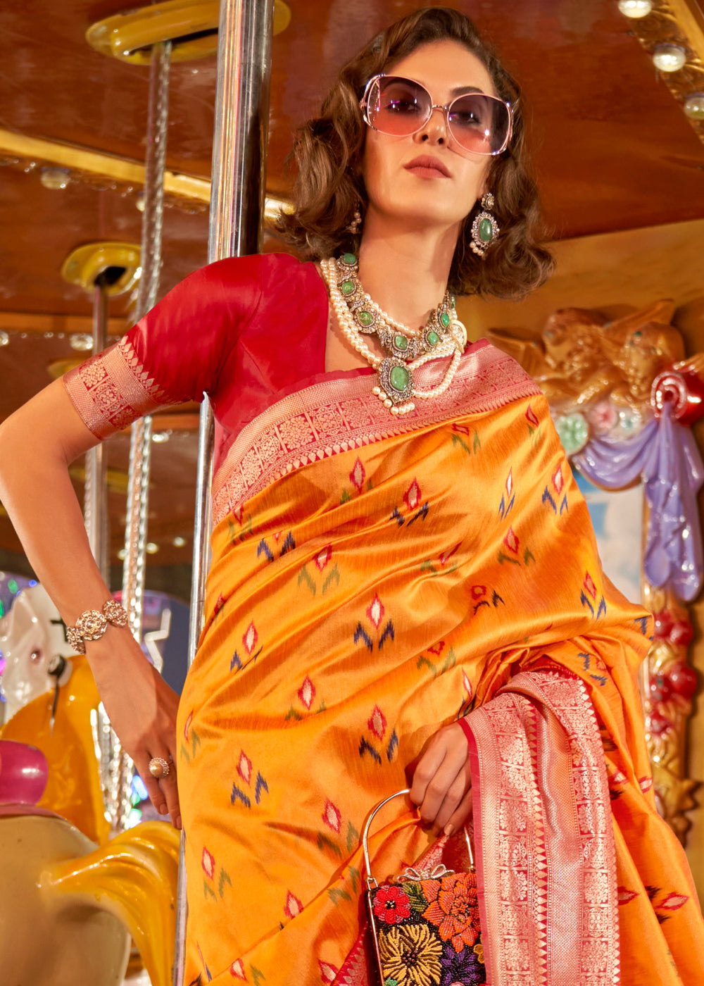 Golden Yellow Handloom Woven Banarasi Sik Saree