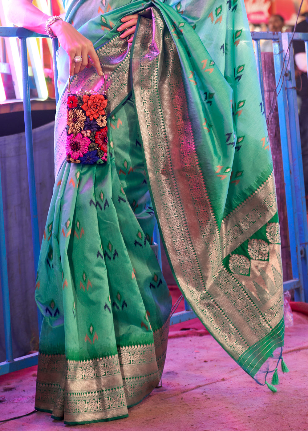 Shades Of Green Handloom Woven Banarasi Sik Saree