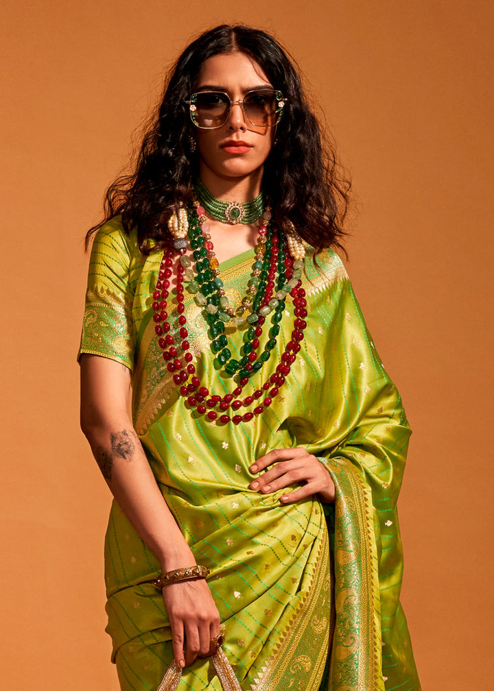 Pear Green Handloom Woven Designer Satin Silk Saree
