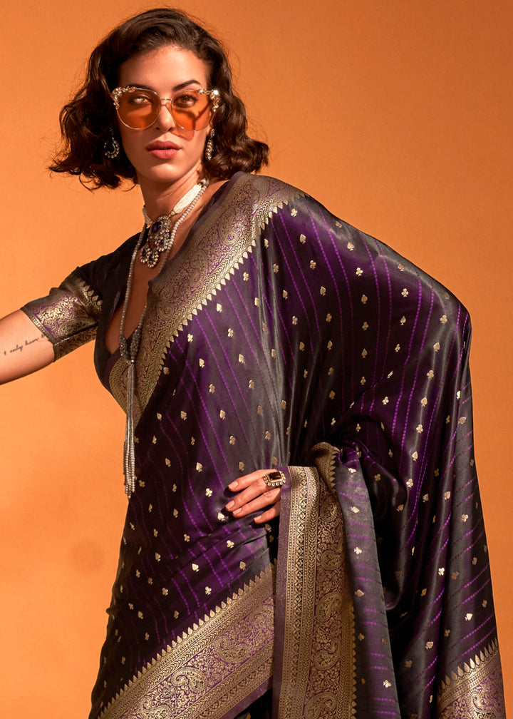 Eggplant Purple Handloom Woven Designer Satin Silk Saree