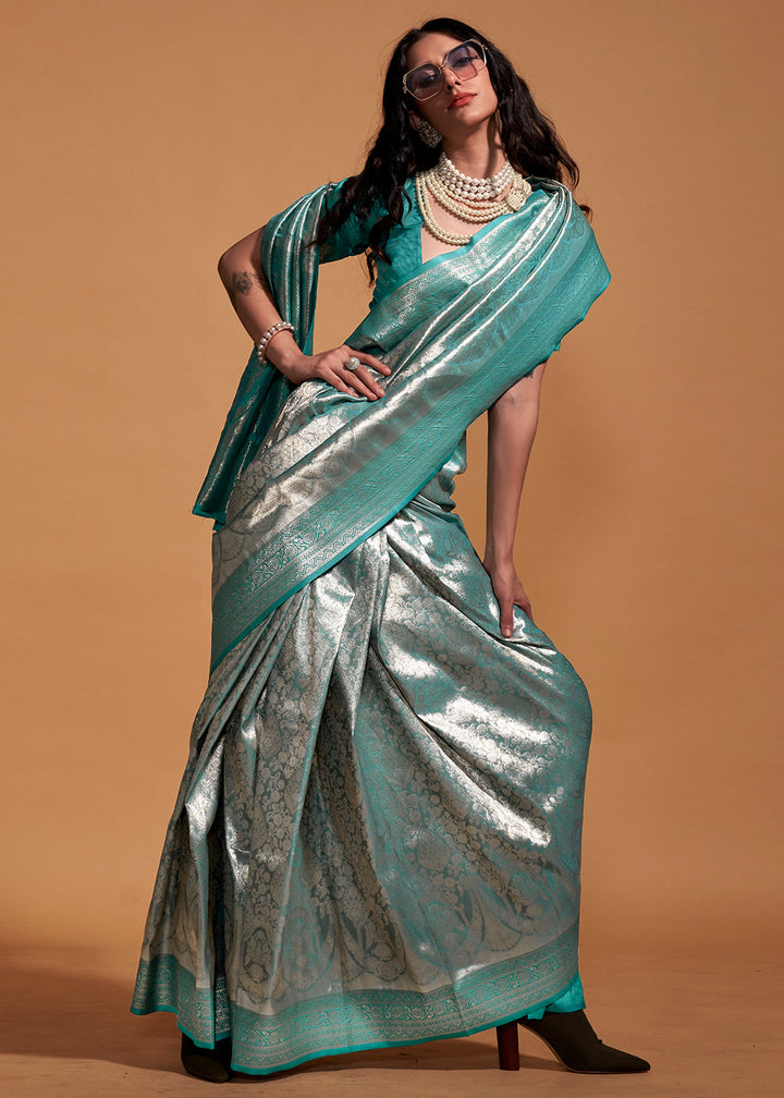 Shades Of Blue Handloom Woven Kanjivaram Silk Saree