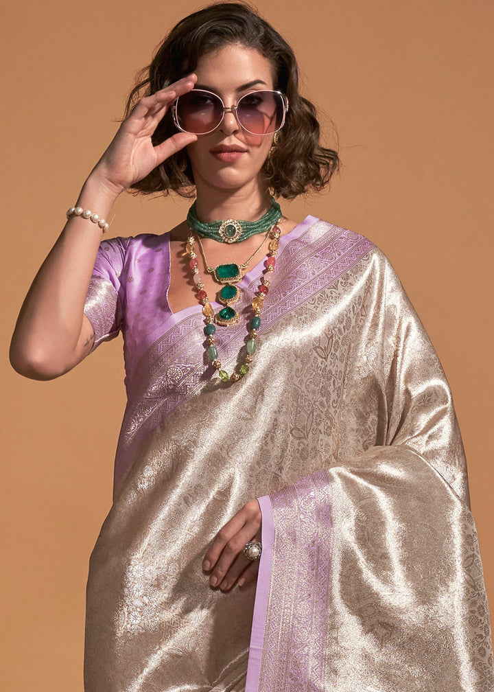 Metallic Brown & Purple Handloom Woven Kanjivaram Silk Saree