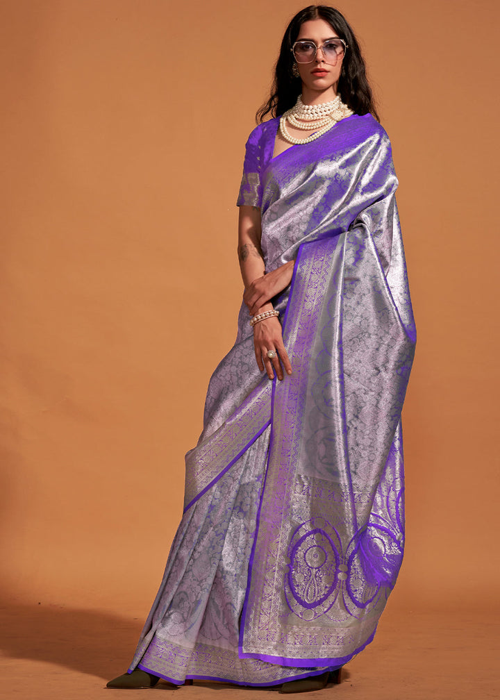 Shades Of Purple Handloom Woven Kanjivaram Silk Saree