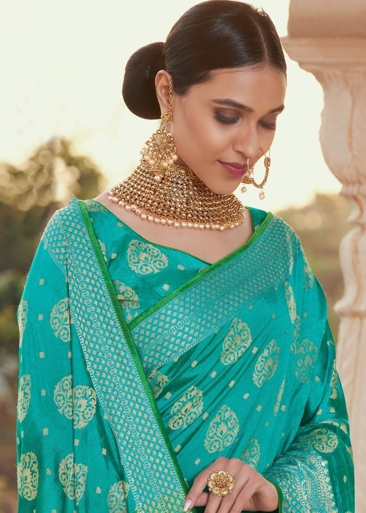 Sapphire Blue & Green Zari Woven Soft Silk Saree