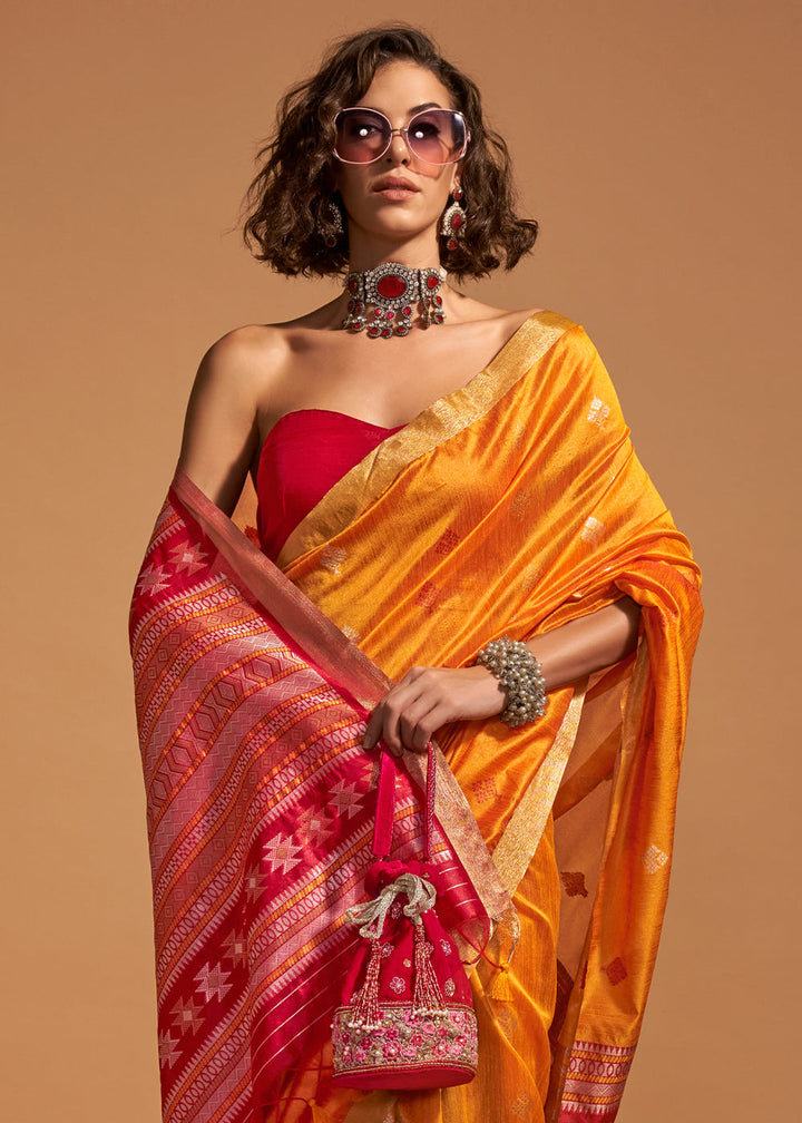 Tangerine Orange Handloom Woven Silk Saree