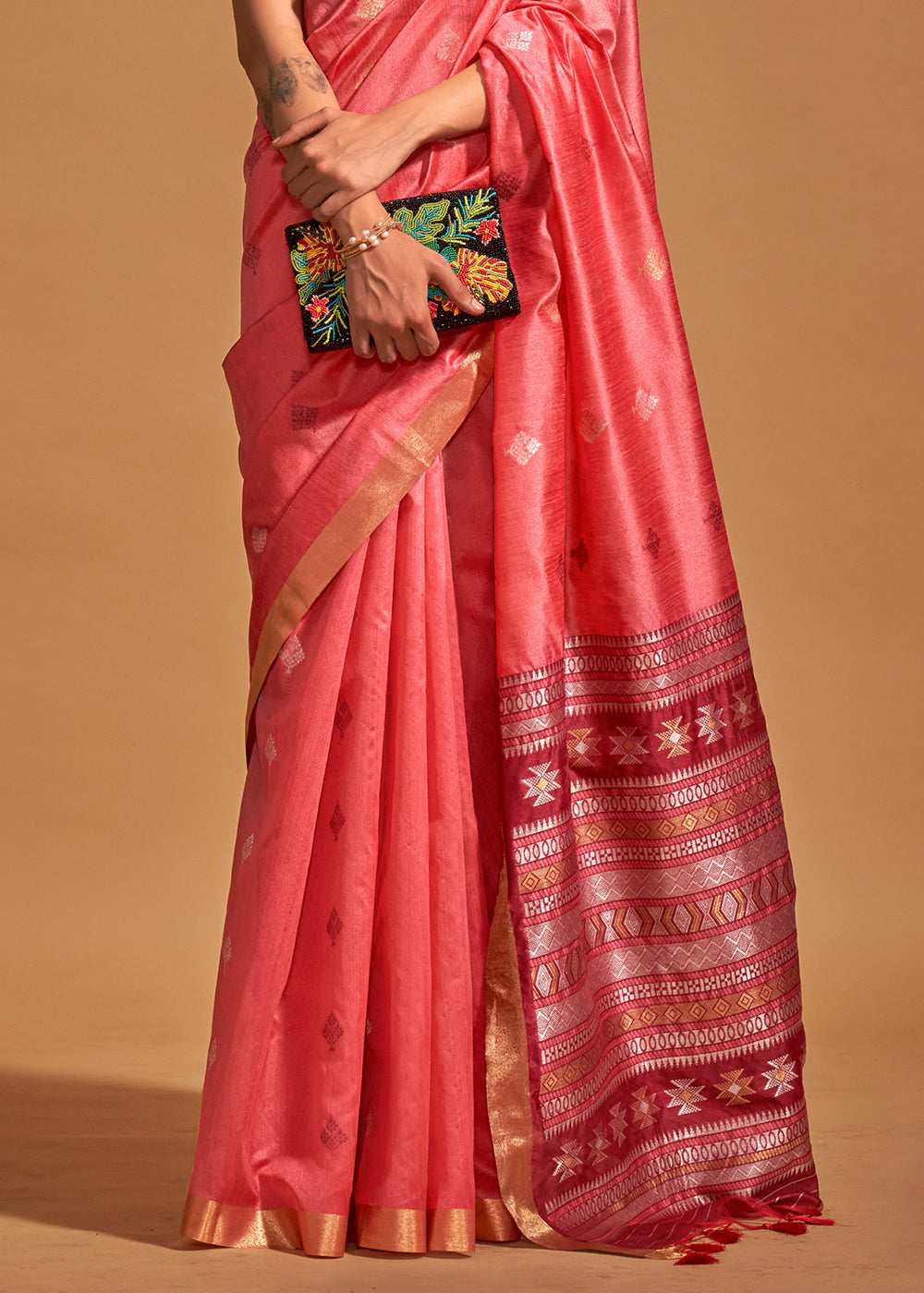 Brink Pink Handloom Woven Silk Saree
