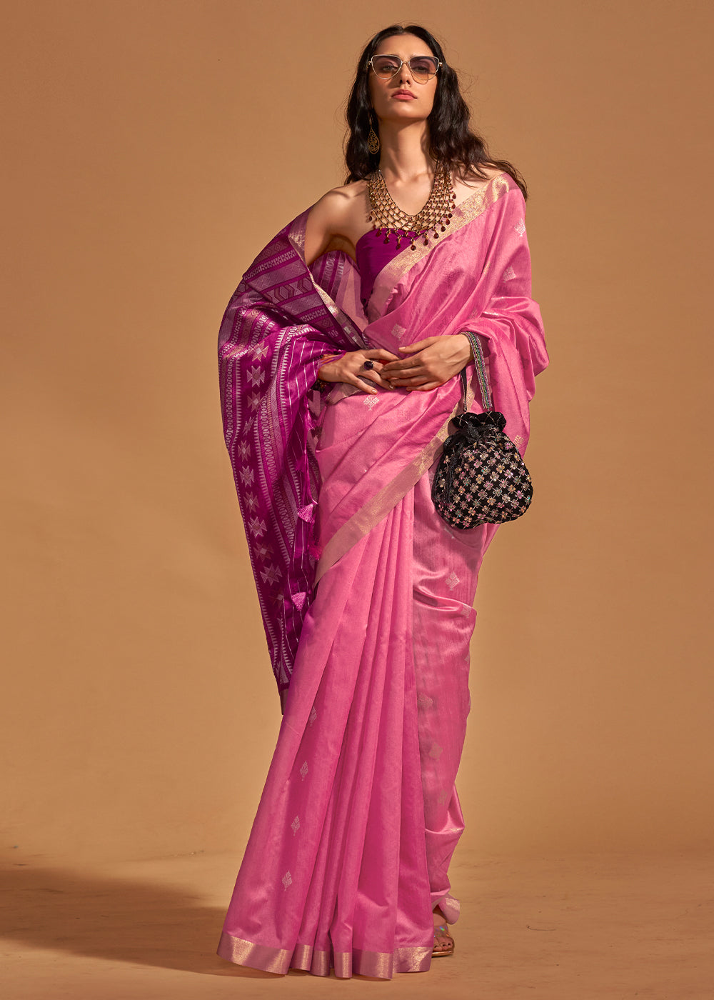Barbie Pink Handloom Woven Silk Saree